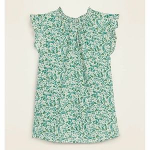 NWT Smocked-Neck Floral-Print Lettuce Sleeve Top